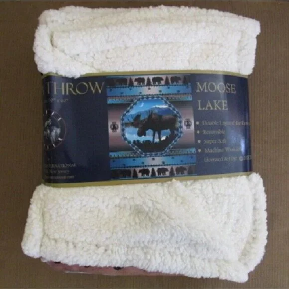 New Moose Lake Sherpa Gift Fleece Throw Blanket Southwest Teal Blue Bears Tracks - Picture 2 of 2